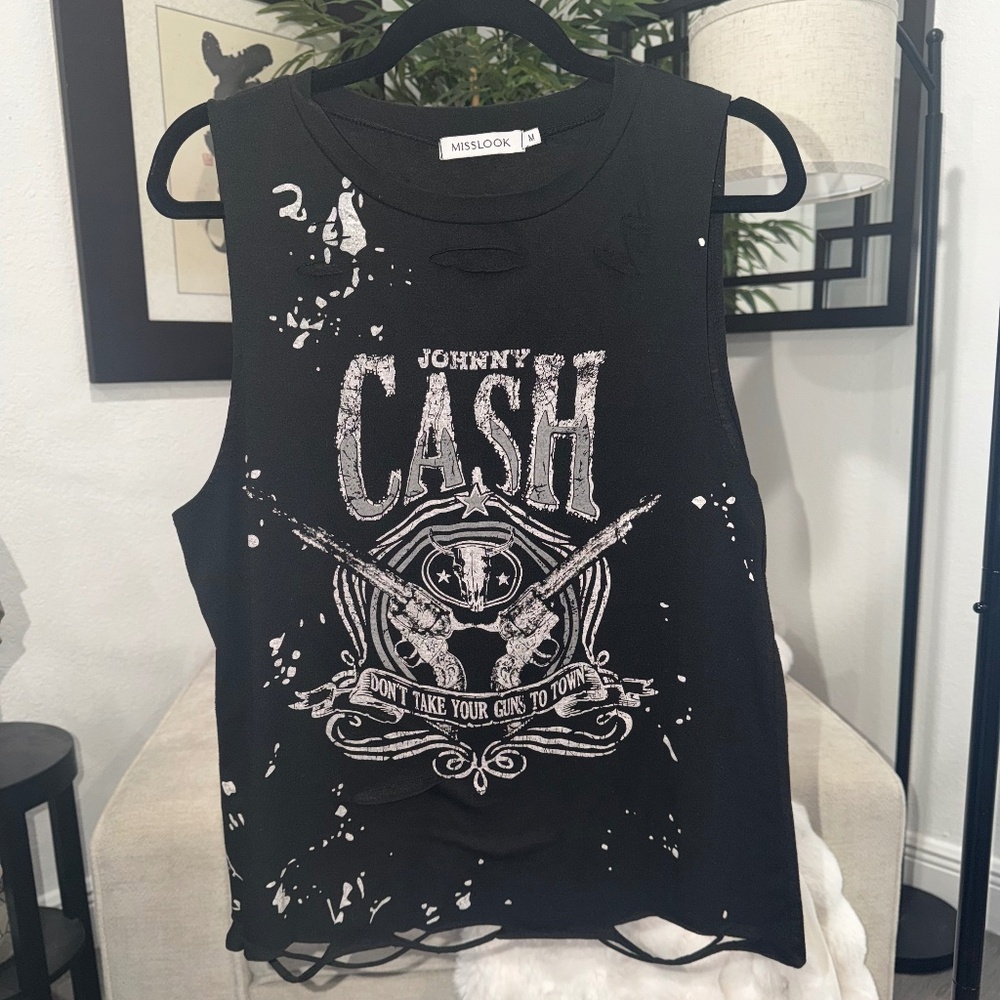 MISSLOOK JOHNNY CASH Distressed shirt Muscle Tee, M